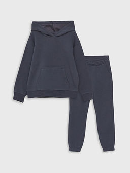 Kap??onlu Basic Uzun Kollu K?z ?ocuk Sweatshirt ve E?ofman Alt?