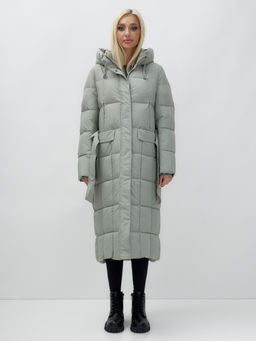 Пальто утепленное стеганное зимнее с капюшоном женское зеленого цвета 9609Z - Mtforce фото 9