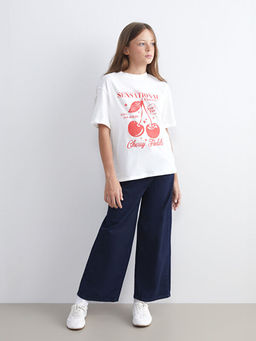 Bisiklet Yaka Bask?l? K?z ?ocuk Ti??rt