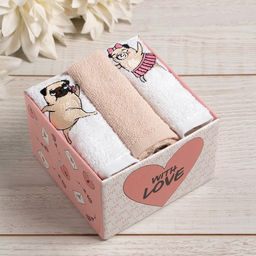 Набор полотенец Мопсики 30?30 см-3 шт., 100% хлопок 340 г/м?