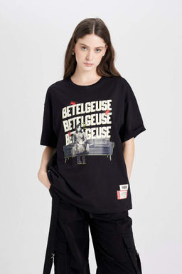 Cool Beetlejuice Oversize-футболка с широким кроем и круглым вырезом с короткими рукавами и принтом - Defacto фото 7