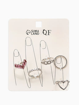 Набор колец 5 шт "Новый стиль" сердца,бесконечность, р-р МИКС, цвет бело-розовый в серебре   1093709