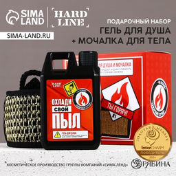 Подарочный набор косметики Охлади свой пыл, гель для душа во флаконе канистры 300 мл и мочалка для тела, аромат мужского парфюма, HARD LINE
