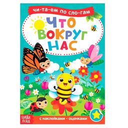 Книга с наклейками «Читаем по слогам. Что вокруг нас», 12 стр.