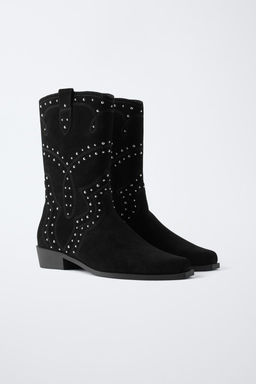 SUEDE COWBOY BOOTS WITH STUDS - Zara фото 12