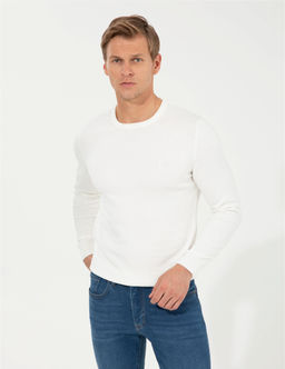 Ekru Slim Fit Bisiklet Yaka Basic Triko Kazak - Pierre cardin фото 2