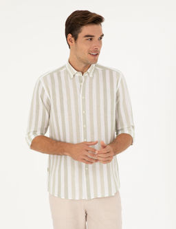 Рубашка Pierre Cardin Regular Fit зеленая с примесью льна