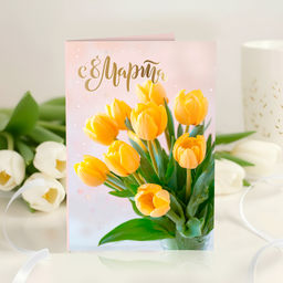 Открытка 4 шоколадки "с 8 марта (жёлтые тюльпаны)"