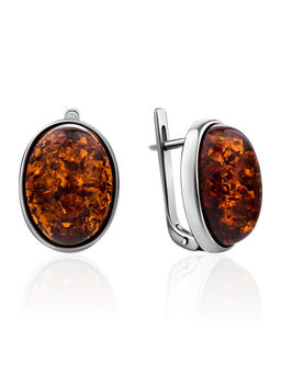 Крупные овальные серьги с натуральным коньячным янтарём Годжи крупные