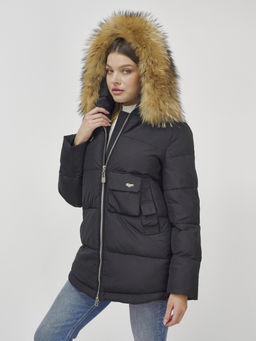 Куртка Бренд Visdeer ПРЕМИУМ КЛАССА зимняя с мехом ЕНОТА, черного цвета