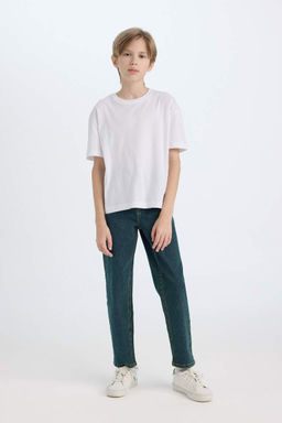 Джинсовые брюки прямого кроя с карманами и прямыми штанинами для мальчика