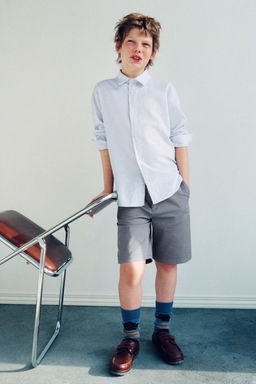 CAMISA RAYAS CON ALGOD?N Y LINO / Azul - Zara фото 5