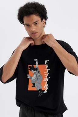 Dragon Ball Loose Fit Bisiklet Yaka S?rt Bask?l? Pamuklu K?sa Kollu Tisort