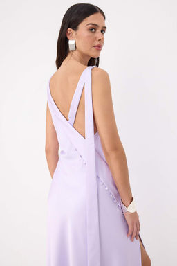 Lila Dugme Detayl? Dokuma Saten Maxi Abiye & Mezuniyet Elbisesi TPRSS26AE00112 - Trendyolmilla фото 2