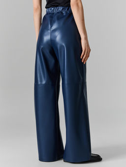 Брюки женские из экокожи синие с высокой посадкой - Mark formelle фото 3