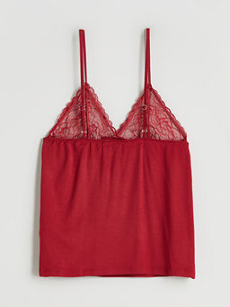 V Yaka Dantel Detayl? Kad?n ?ortlu Pijama Tak?m?