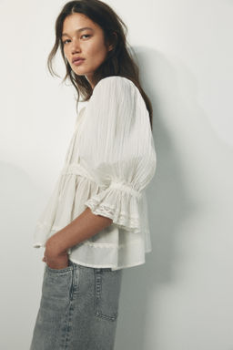 Blusa de algod?n con ribete de encaje - H&m фото 6