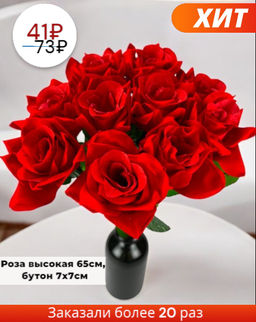 Роза высокая 65см, бутон 7x7см