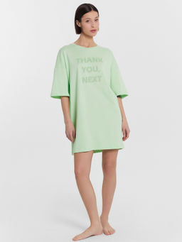 Туника домашняя женская салатовая с принтом Thank you, next свежая мята +печать 512079 - Mark formelle фото 2
