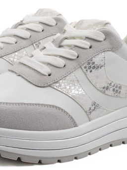 03-A1003-9 WHITE/LT. GRAY Кроссовки женские (натуральная кожа, натуральная замша)