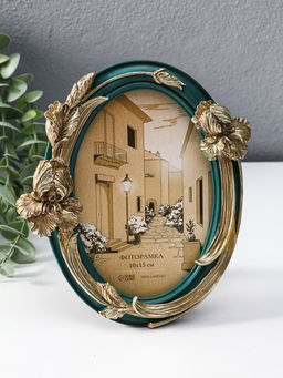 Фоторамка полистоун 10х15 см "Ирисы" зелёная с золотом 15,5х2,5х18 см