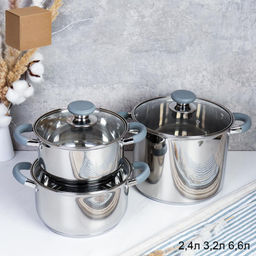 Кастрюля набор 6 предметов 2.4л, 3.2л, 6.8л Элиос / LB-S-1106E-6 /уп 1/ индукция/ ручки с силиконом/ Гофрокороб/ KISIGA