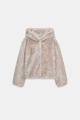 SHORT FAUX FUR HOODED COAT