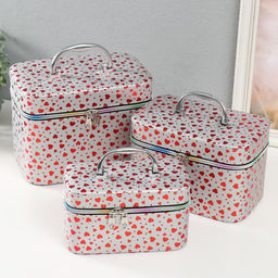 Набор шкатулок для украшений Сердца на белом, 3 шт., с зеркалом, искусственная кожа, 13?21?14.5; 10?19?12; 21?15.5?17 см