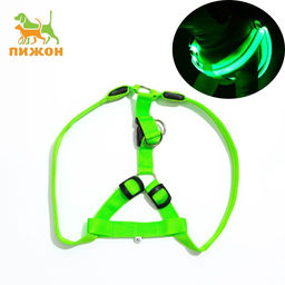 Шлейка светящаяся размер XL, стропа 2,5 см, ОГ 60-70 см, 3 режима свечения зелёная - Пижон фото 5