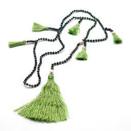 Колье Кисточки с цирконом цвет зеленый, 80см