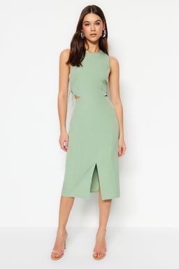 TRENDYOLMILLA Mint Vucuda Oturan Cut Out Detayl? Kolsuz Midi Kalem Etek Dokuma Elbise TWOSS23EL02043 фото 2