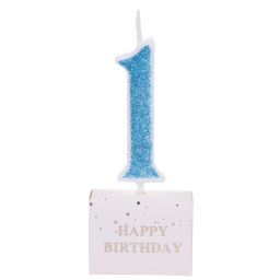 Цена за 10 шт. Свеча для торта Цифра Иллюзия "1" 9.5 см, голубой