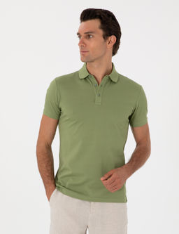 A__k Ye_il Slim Fit Polo Yaka Pamuklu Basic T-shirt - Cacharel фото 4