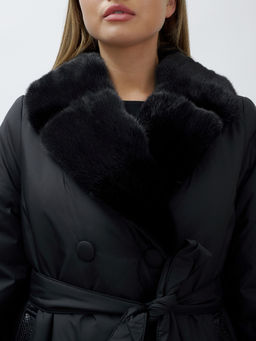 Полупальто зимнее женское с норкой люкс класса черного цвета 8632Ch - Mtforce фото 14