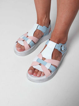 Босоножки 2028.2530w. Белый розовый голубой