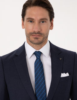 Lacivert Slim Fit Y_n Kar___ml_ Mikro Desenli Klasik Ceket - Cacharel фото 2