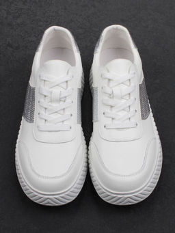 03-A1018-9 WHITE/SILVER Кроссовки женские (натуральная кожа)