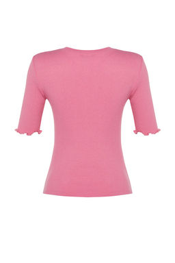 Pembe Fitilli Fitted/Vucuda Oturan Bisiklet Yaka Esnek Orme Bluz TWOSS23BZ00025