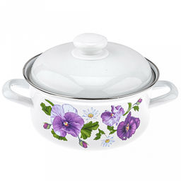 "Анютины глазки" Кастрюля эмалированная 2л, форма цилиндрическая, металлическая крышка (Россия)