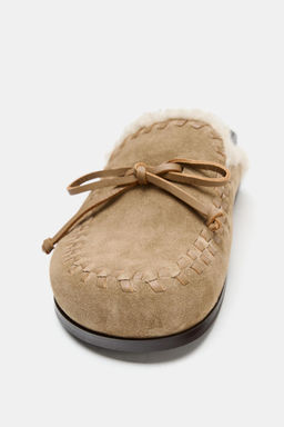 LEATHER SHEARLING EFFECT CLOGS - Zara фото 12