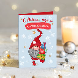 Открытка 4 шоколадки С Новым годом, с новым счастьем! (гномик)