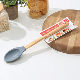 Ложка силиконовая гарнирная Доляна Бамбук, 34 см, цвет МИКС фото 4