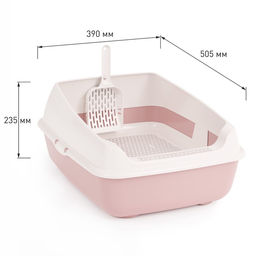 Лоток для кошек совок+ сетка 50.5×39×23 см, розовый