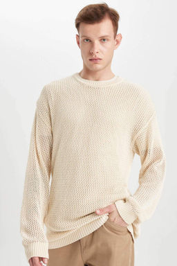 Regular Fit Bisiklet Yaka Krose Delikli Triko Sweatshirt - Defacto фото 2