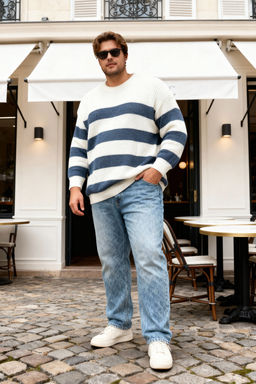 Indigo Regular/Normal Kesim Cizgili Buyuk Beden Kazak TMNAW26AN00000 - Trendyolmilla фото 5