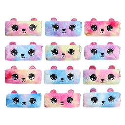 Пенал школьный меховой на молнии Calligrata «Мишка», пушистый, с ушками, МИКС