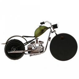 Часы настольные интерьерные "Мотоцикл" 30х8х15см, циферблат с рисунком, бежевый; цифры арабские, черный; фара - кристалл, корпус металл, черный матовый/зеленый; в коробке (Китай)
