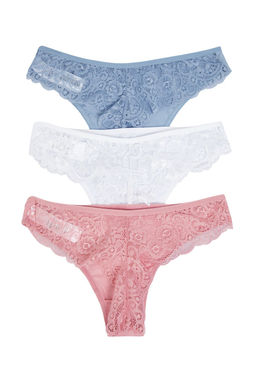 TRENDYOLMILLA Siyah-K?rm?z?-Ten 3lu Paket Pamuklu Dantel Detayl? Tanga Orme Kulot THMAW21KU0012 фото 28