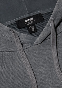 Kapusonlu Gri Sweatshirt - Mavi фото 6