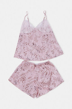 Pembe Renkli Leoplarl? Saten Dokuma 7li Pijama Tak?m?-Gecelik Ceyiz Set THMSS26PT00243